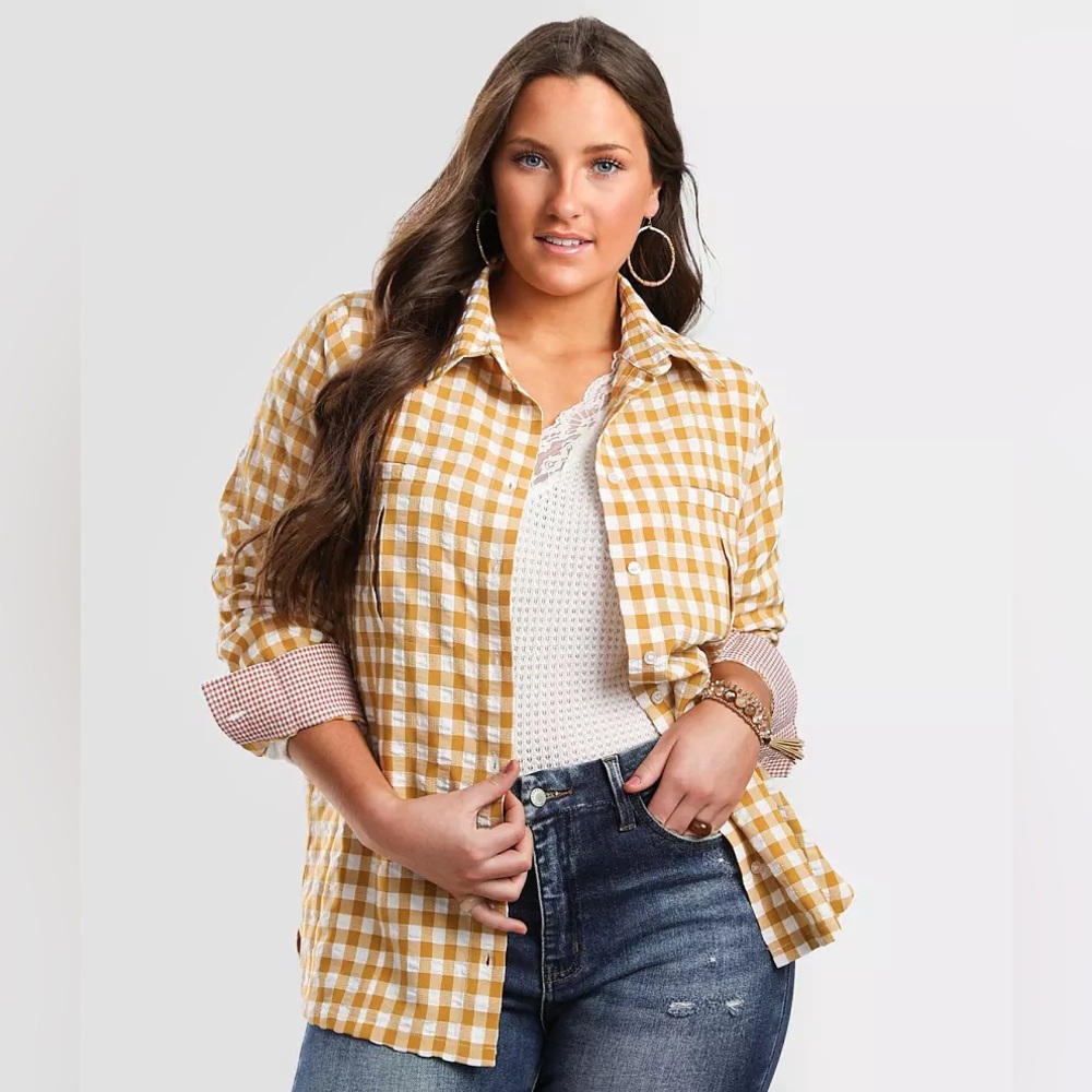 BKE Buckle Plaid Eased Fit Shirt‎ Mustard Size XL